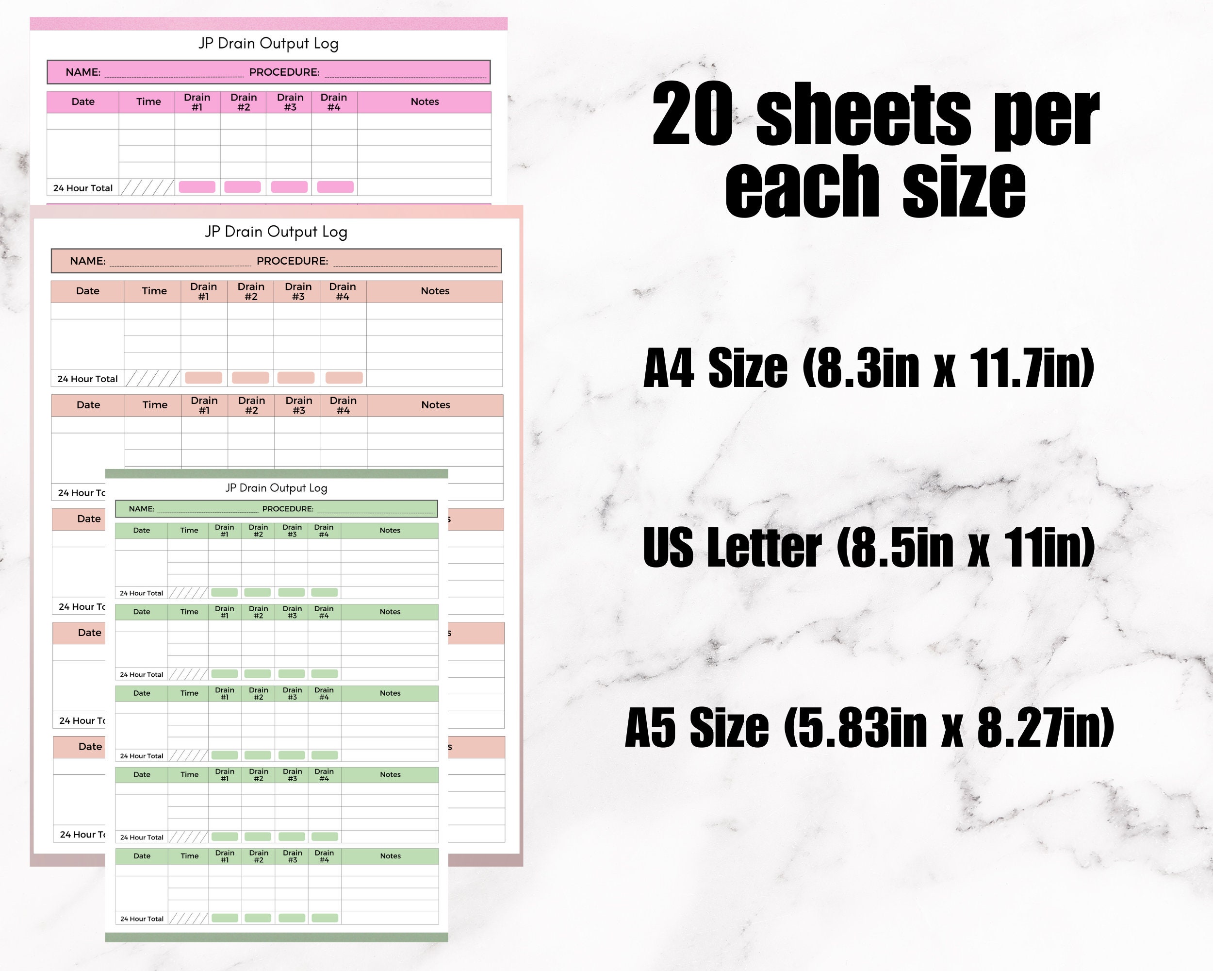 Printable Surgical Drain Log Post Op JP Drain Record Mastectomy Drain