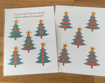 Christmas Tree Number Matching Busy Book page for toddler, preschool and homeschool. File Folder Game for Toddler, preschool, and homeschool