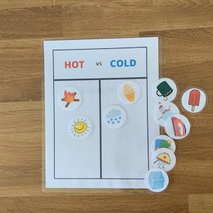 Hot versus Cold Sorting Printable Busy Book Page for Toddlers, Preschool, and homeschool.Printable File Folder Game for preschool. image 1