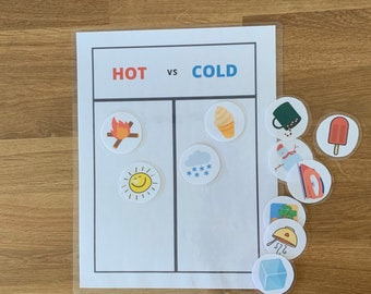 Hot versus Cold Sorting Printable Busy Book Page for Toddlers, Preschool, and homeschool.Printable File Folder Game for preschool.