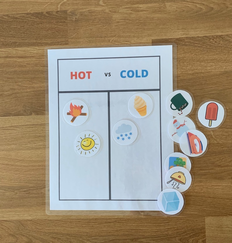 Hot versus Cold Sorting Printable Busy Book Page for Toddlers, Preschool, and homeschool.Printable File Folder Game for preschool. image 1