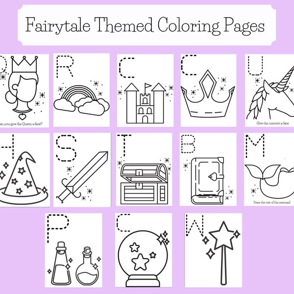 Printable Fairytale Themed Coloring Pages for Toddlers, Preschool, and homeschool.