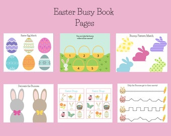 Printable Easter Busy Book pages, preschool, toddler, homeschool. Printable Easter File Folder Games. Printable Easter busy binder pages.
