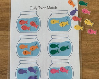 Printable Color matching fish bowl activity for preschool, homeschool, and toddlers. Printable File folder Games. Printable Busy Binder page