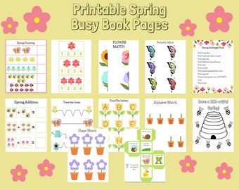 Printable Spring Busy Book Pages, Toddlers, preschool, and homeschool. Printable file folder games, Toddler and preschool learning binder.