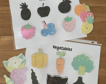 Printable Fruit and Vegetable busy book pages, preschool, toddler, homeschool. Printable fruit and vegetable file folder games.