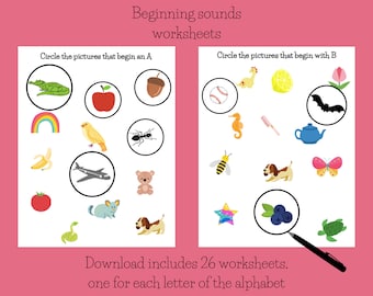 Printable beginning letter sounds worksheets, busy binder pages, file folder activity, Beginning letter sounds worksheets for preschool.