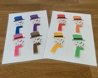 Snowman Color Sorting printable. Busy book printable page for toddler, preschool, and homeschool. File Folder Early Learning.