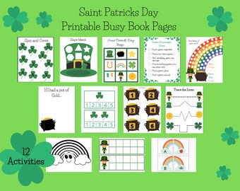 Saint Patricks Day Printable Busy Book Pages for toddlers and preschool. Toddler, Preschool Learning binder. File Folder Activities.