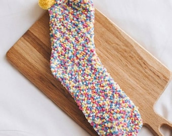 Fluffy Pom Pom Bed Socks: Thick Colorful Cotton Winter Gift