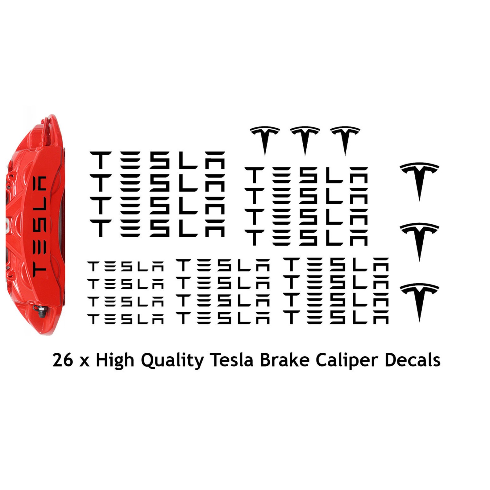 26 x Tesla Brake Caliper Decal Permanent Vinyl Stickers. Black Etsy