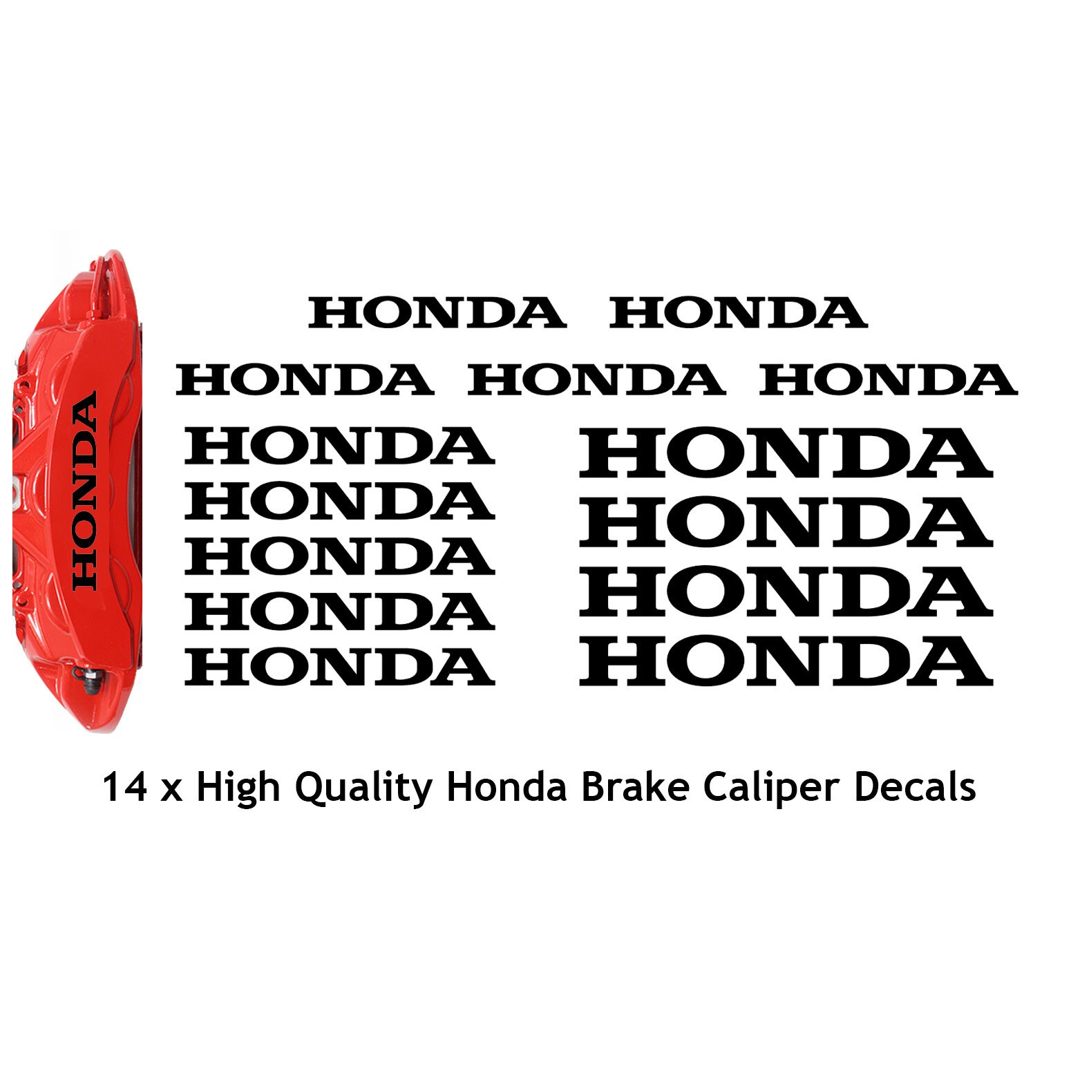 Black 14 x Honda Brake Caliper Decal Permanent Vinyl Stickers Car Parts