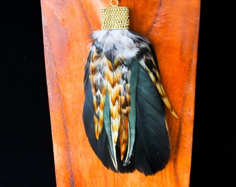 Dots Brass Feather Necklace, Natural Feather Necklace, Boho Necklace, Balinese Feather