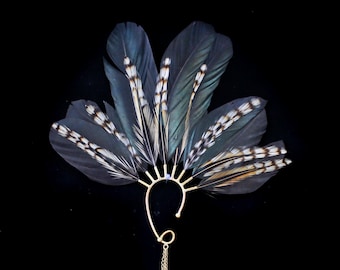 Feather Ear Cuff, Feather Ear Dangle, Feather Ear woman,Feather ear, Brass Ear wire, Brass Ear cuff, Natural Feather, ear cuff black feather