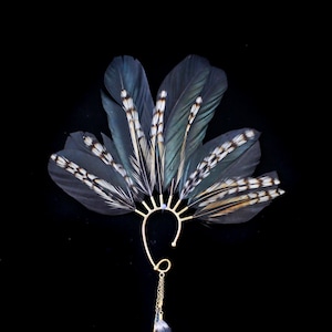 Feather Ear Cuff, Feather Ear Dangle, Feather Ear woman,Feather ear, Brass Ear wire, Brass Ear cuff, Natural Feather, ear cuff black feather