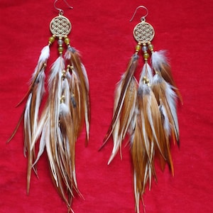 Brown Feather Earrings, Long Feather Earrings, Drop Fearther Earrings,Natural Feather Earrings, Real Feather Earrings, Big feather earrings