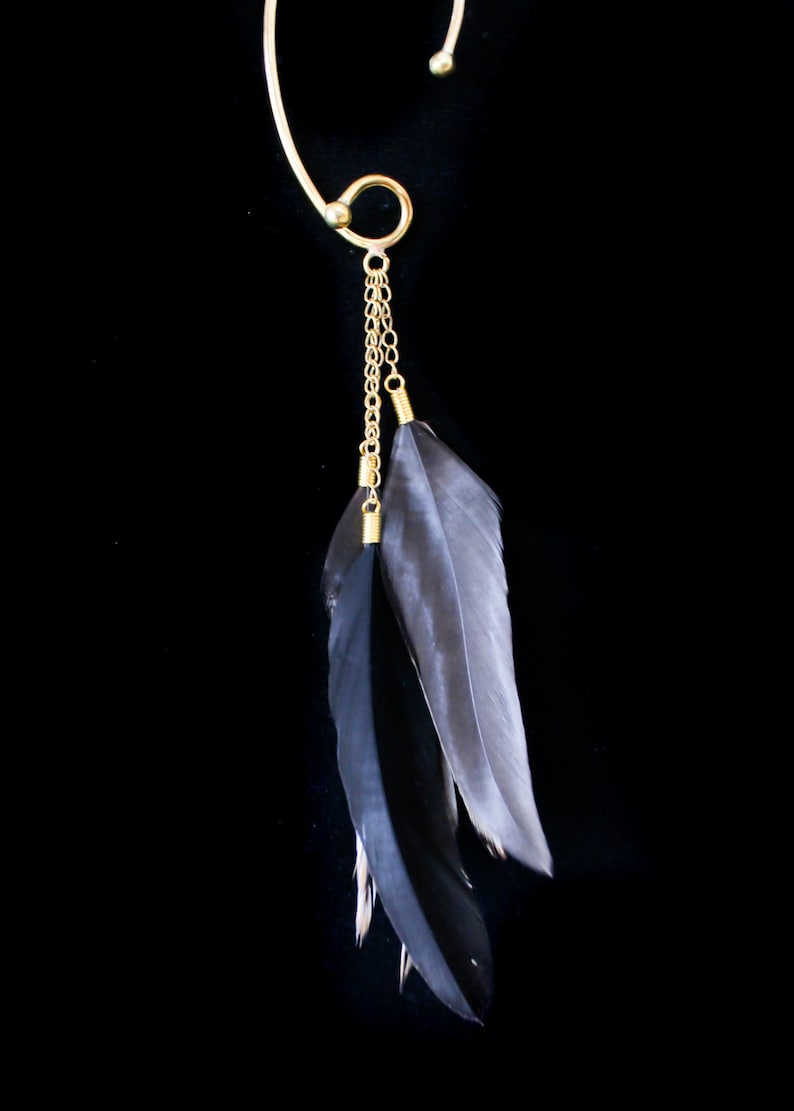 Feather Ear Cuff Brass Ear Cuff Feather Ear Dangle Feather Etsy