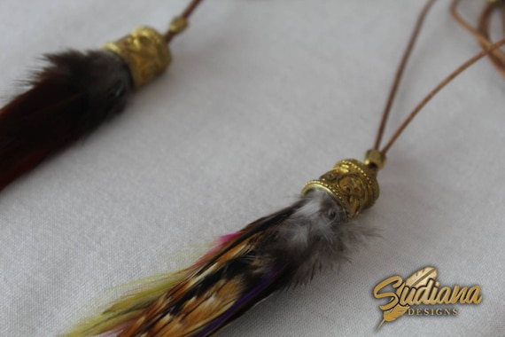 Feather Necklace, Brass Necklace, Real Feather Necklace, Natural