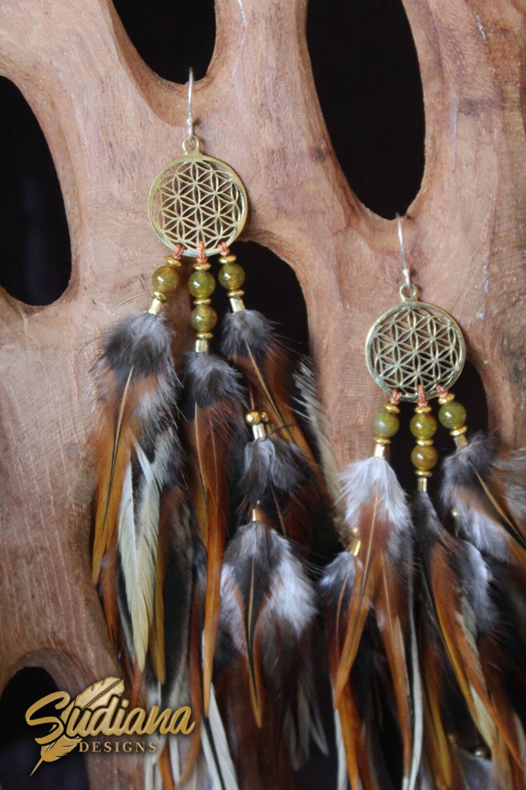 Brown feather earrings, Drop feather earrings, Big feather earrings, Long feather earrings