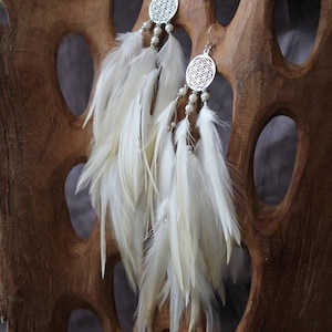 White Feather Earrings, Drop White Pearl Earrings, Silver Earrings, Real Feather Earrings, Natural Feather Earrings, Long Feather Earrings