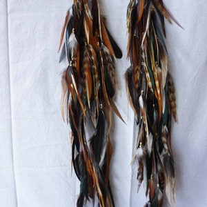 Super long natural feather earrings, Drop feather earrings, Multi colour natural feather
