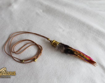 Feather Necklace, Brass Necklace, Real Feather Necklace, Natural