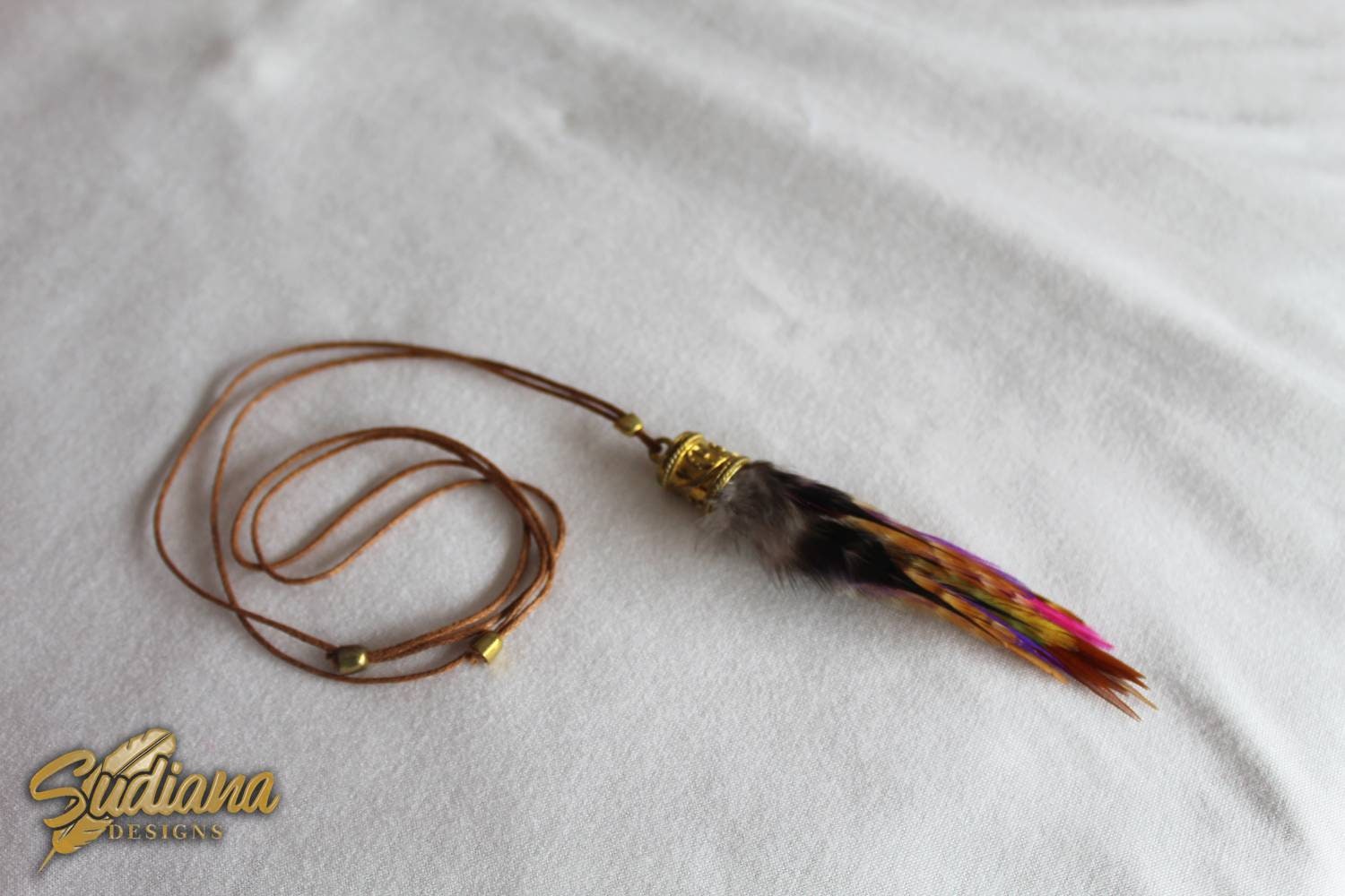 Feather Necklace, Brass Necklace, Real Feather Necklace, Natural