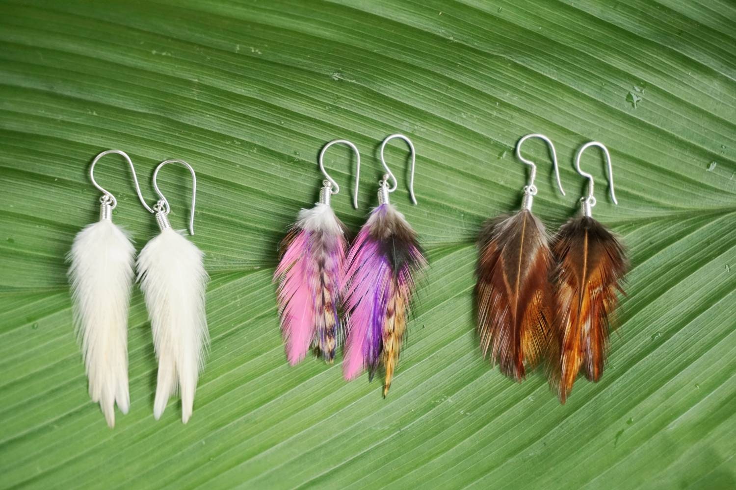 Feather Earrings 3 Pairs Simple Feathers Earrings White Feather Earrings Brown Feather Earrings Multi Colour Feather Earrings Etsy