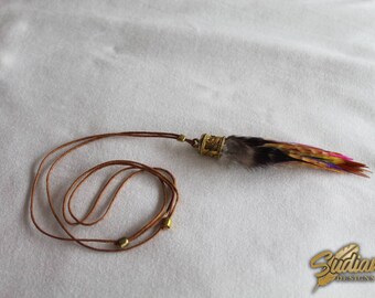 Feather Necklace, Brass Necklace, Real Feather Necklace, Natural