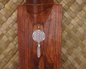 Flower Of Life-ketting met helder kwartskristal, zilveren ketting, kristallen ketting