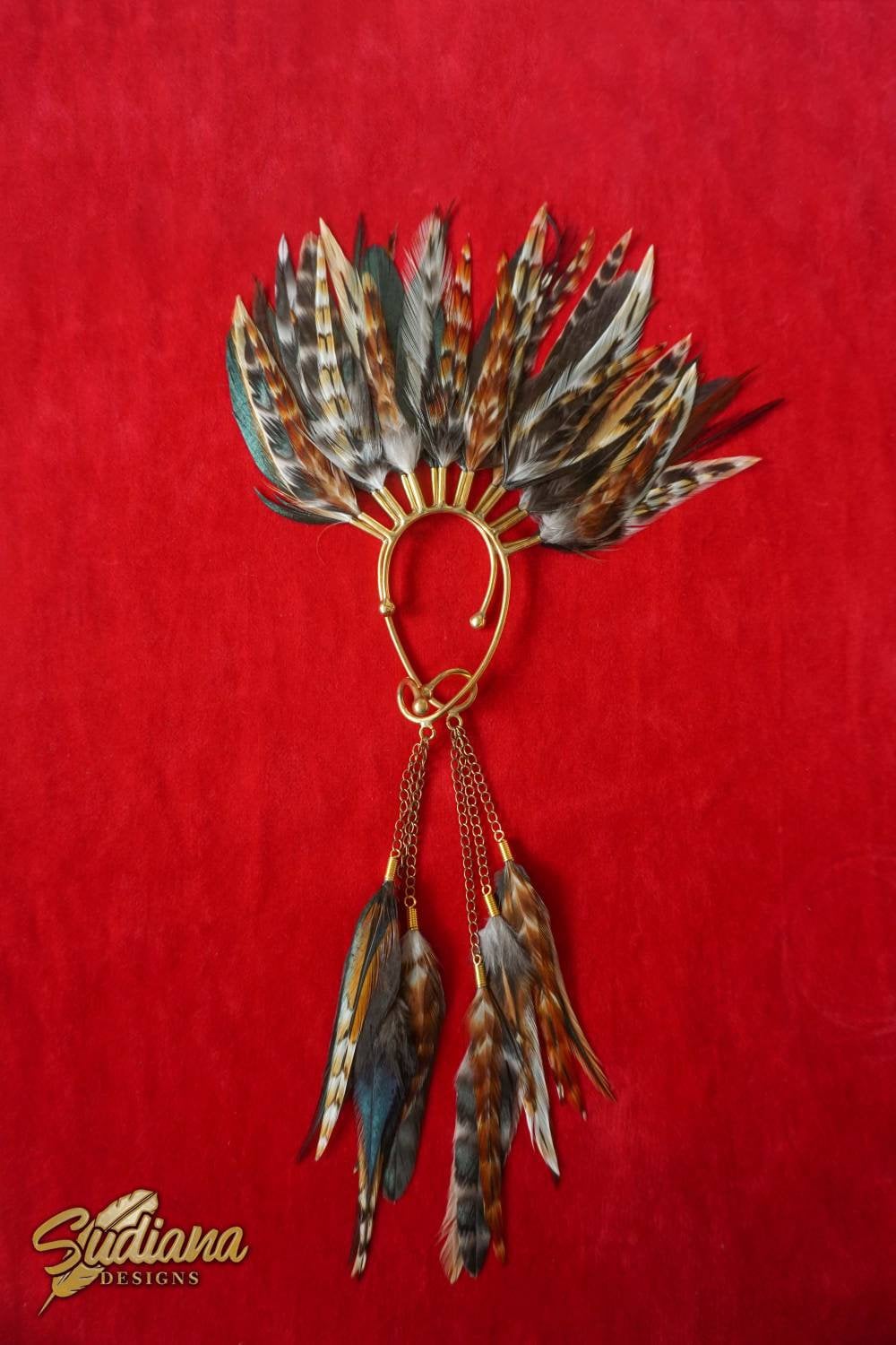 Feather Ear Cuff Brass Ear Cuff Ear Cuff Brown Feather Ear Etsy