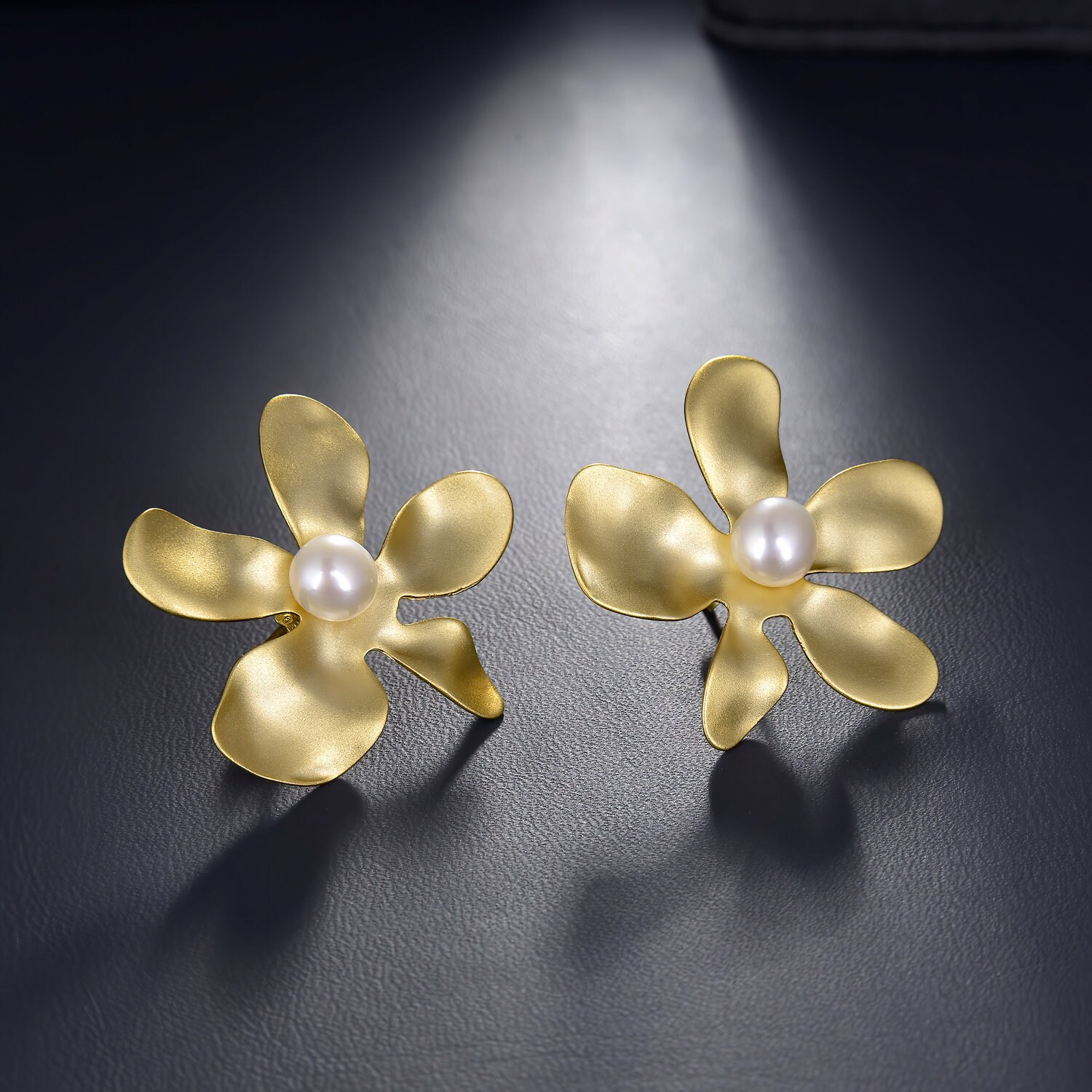 Freshwater Pearl Flower Stud Earrings in 14K Gold Overlay 925 | Etsy