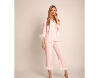 feather trim pyjamas