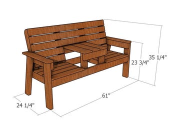 DIY ダブルチェアベンチ設計図 - テーブル付き2脚ベンチ設計図