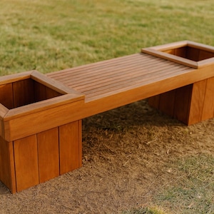 DIY Planter Bench Plans - Wooden Garden Bench with Planters Plans - Beautiful Outdoor Bench with Planters - PDF Download