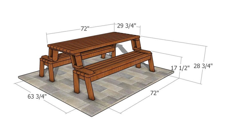 Pu&ograve; includere: Un tavolo da picnic in legno con panche attaccate. Il tavolo &egrave; lungo 183 cm e largo 75,6 cm. Le panche sono lunghe 183 cm e alte 44,5 cm. Il tavolo e le panche sono in legno marrone.