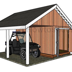 16x16 schuur met veranda-plannen / digitale download tuinschuurplannen