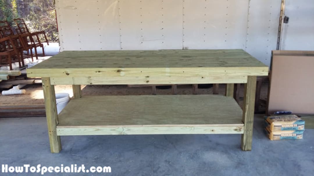 Simple Workbench. One 4x8 sheet of 3/4 Plywood and about 10 2x4s. :  r/Workbenches