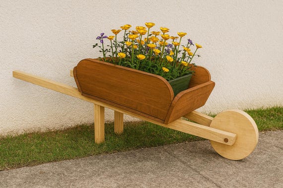DIY木製手押し車プランタープラン – 素朴なガーデンデコレーション