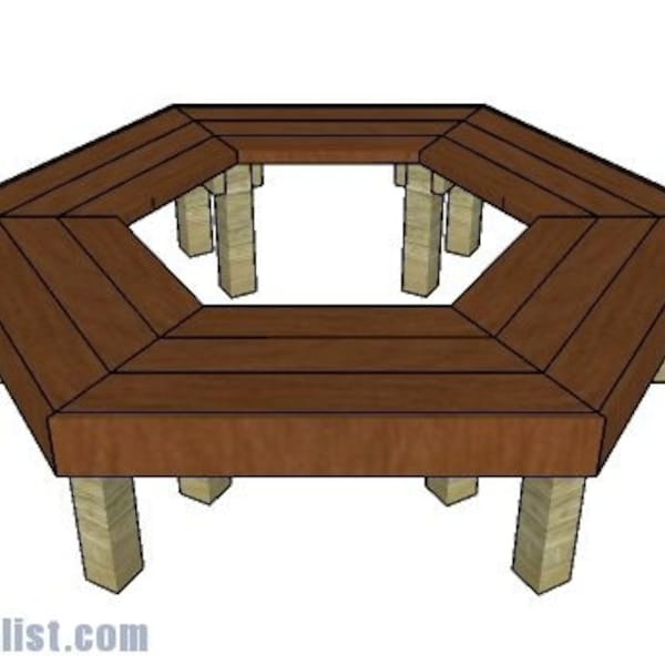 Hexagon Tree Bench Plans - Outdoor Digital Furniture DIY Plans