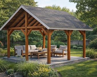14x16 Pavilion Plans - Gable Roof Gazebo - DIY Printable PDF Download