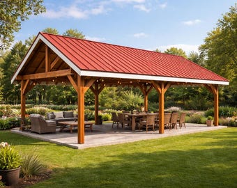 16x30 Pavilion Plans – DIY Large Outdoor Shelter, Gable Roof, Metal (PDF Download)