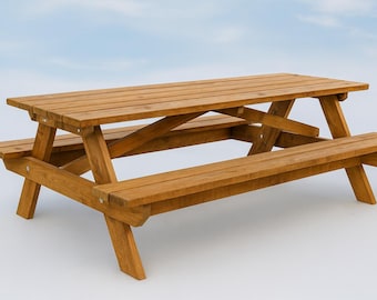 8 ft Picnic Table Plans – Classic Wood Table - DIY Printable PDF Download