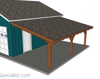 12x24 Attached Lean to Carport Plans