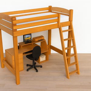 DIY Loft Bed with Stairs Plans – Space Saving Bed Frame, Wooden Bunk Loft, Kids Room Furniture, Step by Step PDF Woodworking Project