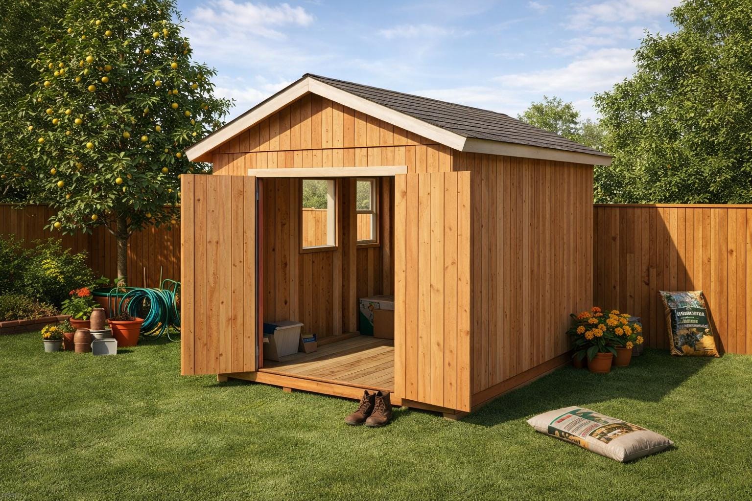 6' x 6' Playhouse Or Garden Storage Shed Saltbox Roof Style Plans #70606