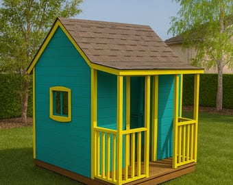 Maison de jeu Wendy - Plans de menuiserie à faire soi-même - Plans de maison de jeu pour enfants avec porche - Téléchargez le PDF