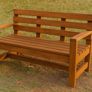 DIY Outdoor Bench Plans - Simple Garden Bench with Backrest Plans - Step by Step Guide - PDF Download