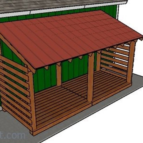 5 Cord Attached Wood Shed Plans - 6x16