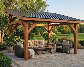 14x14 Lean To Pavilion Plans – Modern Patio Cover, 6x6 Post Structure (PDF Download)